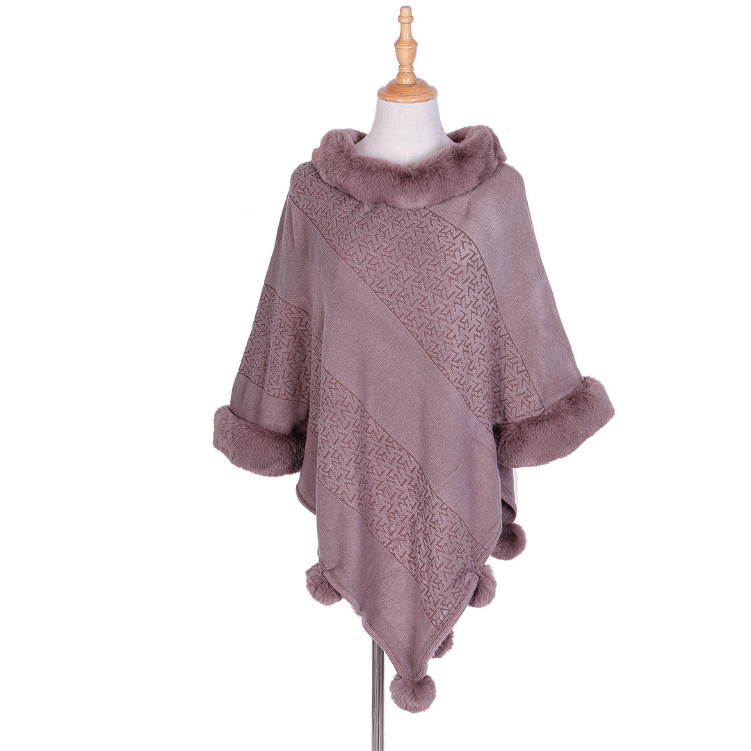 Damen Ruana-Poncho mit Kunstfellbesatz, Kaschmir-Touch und Bommel-Saum Drune
