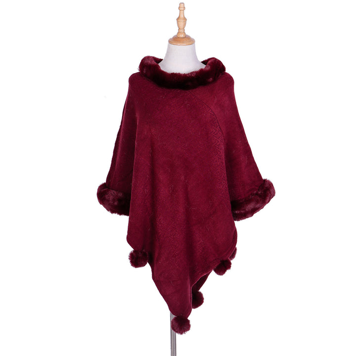 Damen Ruana-Poncho mit Kunstfellbesatz, Kaschmir-Touch und Bommel-Saum Drune