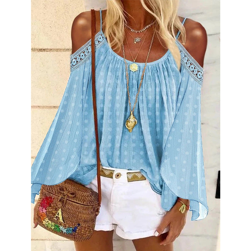 Damen Bluse mit schulterfreiem Design und Volants Drune