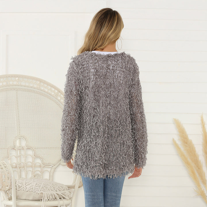 Damen Flauschiger Shaggy-Cardigan mit offener Front & lockerer Passform Drune
