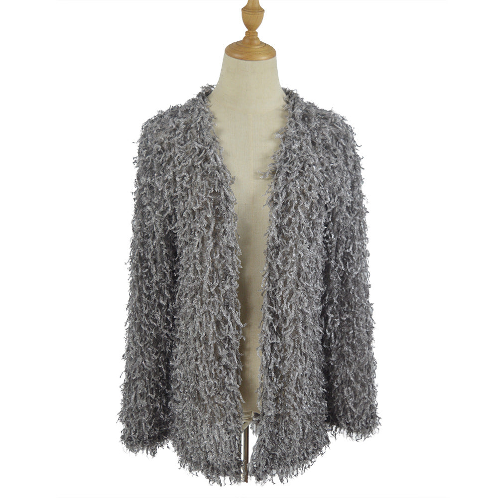 Damen Flauschiger Shaggy-Cardigan mit offener Front & lockerer Passform Drune