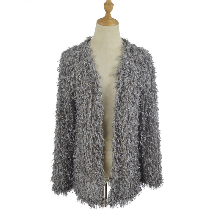 Damen Flauschiger Shaggy-Cardigan mit offener Front & lockerer Passform Drune