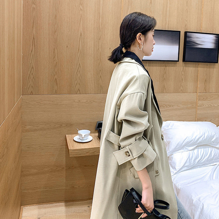 Damen Zweifarbiger Oversize-Trenchcoat im Baumwollmix mit kontrastierter Vorderpasse und krempelbaren Ärmeln Drune