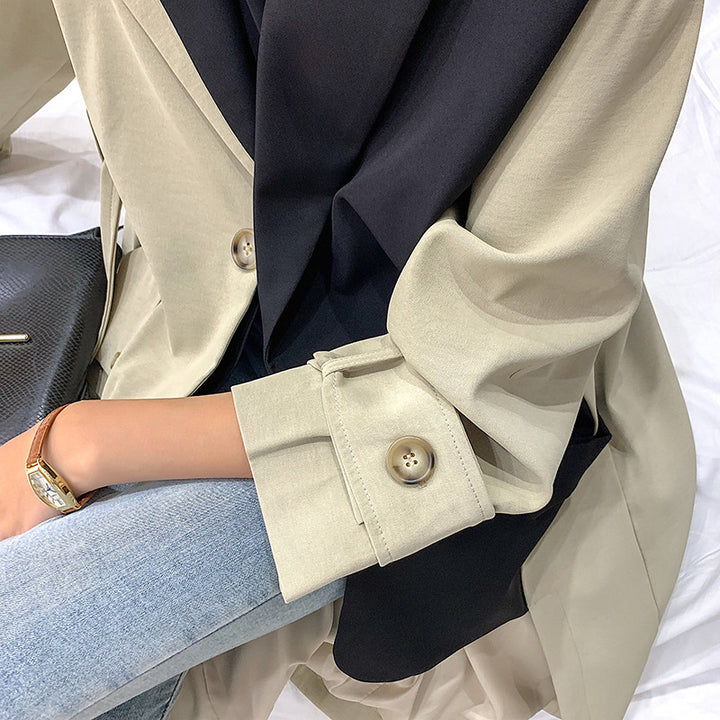 Damen Zweifarbiger Oversize-Trenchcoat im Baumwollmix mit kontrastierter Vorderpasse und krempelbaren Ärmeln Drune