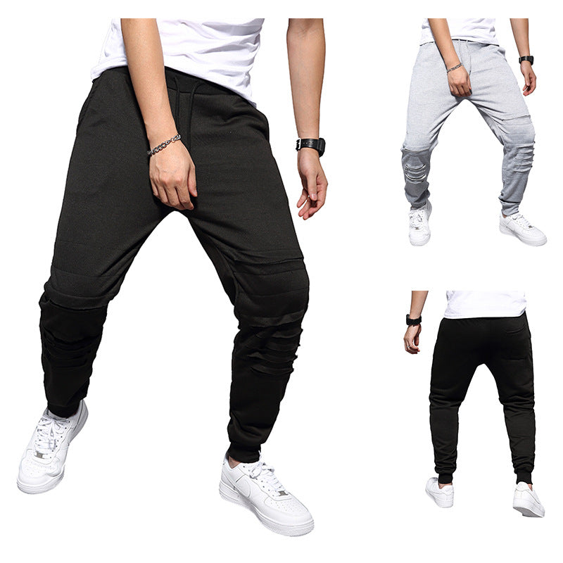 Herren Jogginghose mit tiefem Schritt, Distressed-Knieeinsatz und schmal zulaufendem Bein Drune
