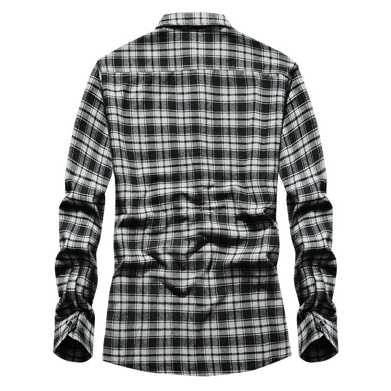 Herren Karo-Flanellhemd Langarm Baumwollmix mit Brusttasche und Kentkragen Drune
