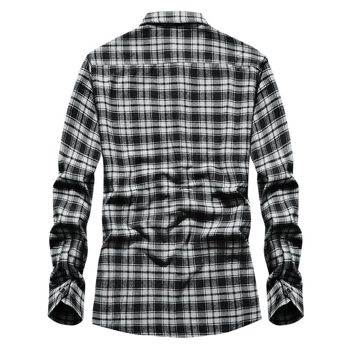 Herren Karo-Flanellhemd Langarm Baumwollmix mit Brusttasche und Kentkragen Drune