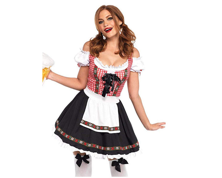 Damen  traditionelles bayerisches Dirndl mit geschnürtem Mieder, kurzer Rocklänge und Schürze Drune