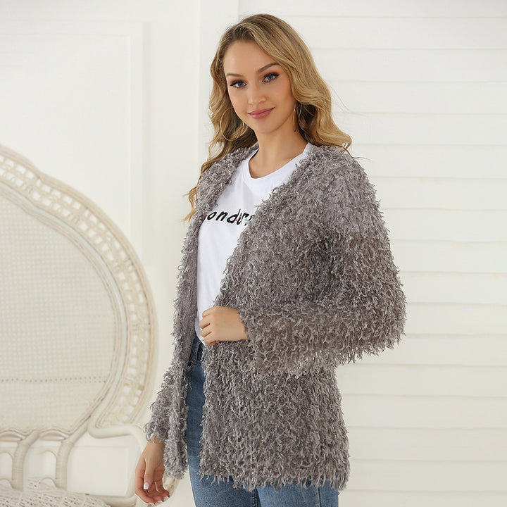 Damen Flauschiger Shaggy-Cardigan mit offener Front & lockerer Passform Drune