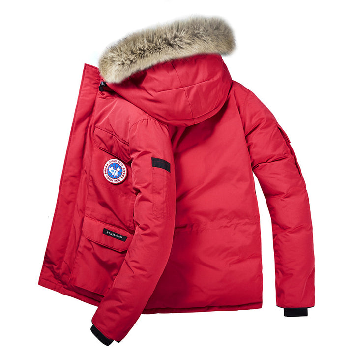 Herren Wattierte Winterparka mit Kapuze und abnehmbarem Fellkragen Drune