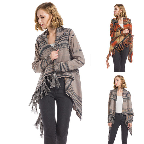 Damen modischer Poncho mit Fransen und geometrischem Muster Drune