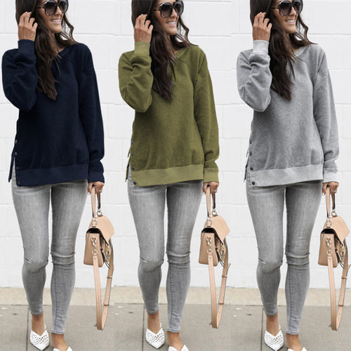 Damen lässiger Sweatpullover mit seitlichen Druckknöpfen Drune