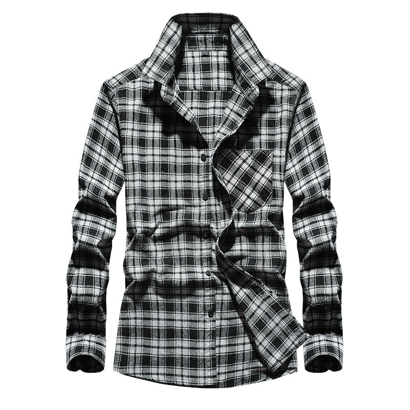 Herren Karo-Flanellhemd Langarm Baumwollmix mit Brusttasche und Kentkragen Drune