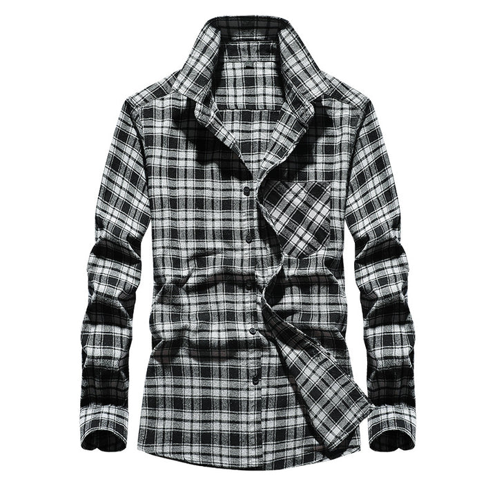 Herren Karo-Flanellhemd Langarm Baumwollmix mit Brusttasche und Kentkragen Drune