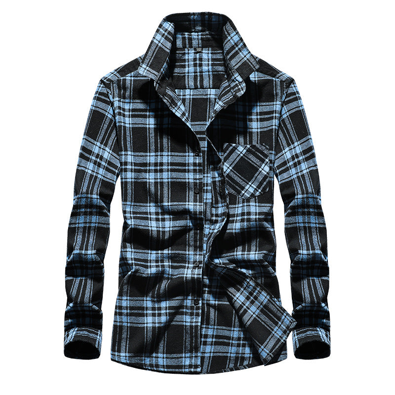 Herren Karo-Flanellhemd Langarm Baumwollmix mit Brusttasche und Kentkragen Drune