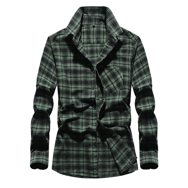 Herren Karo-Flanellhemd Langarm Baumwollmix mit Brusttasche und Kentkragen Drune