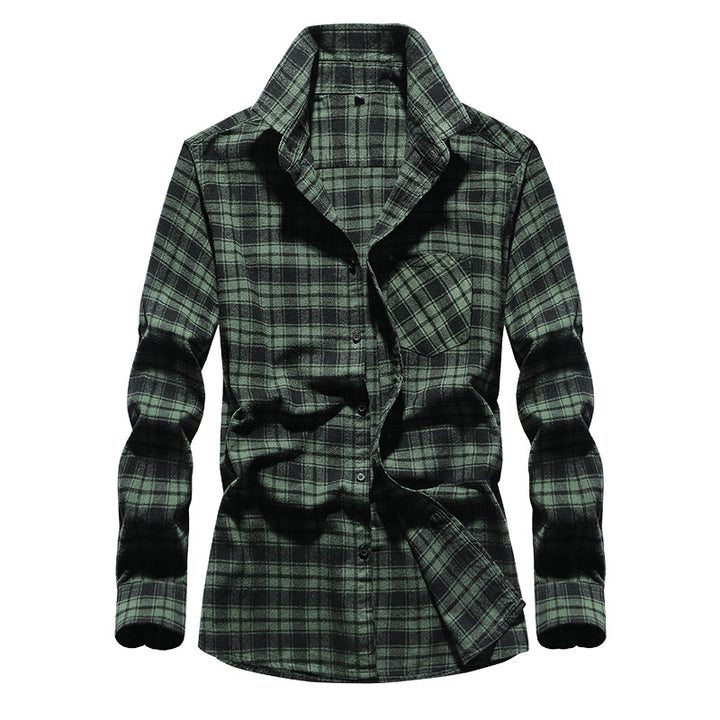 Herren Karo-Flanellhemd Langarm Baumwollmix mit Brusttasche und Kentkragen Drune
