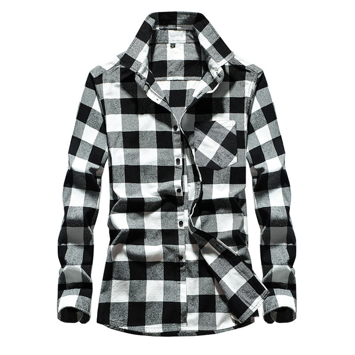 Herren Karo-Flanellhemd Langarm Baumwollmix mit Brusttasche und Kentkragen Drune