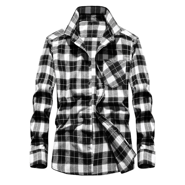 Herren Karo-Flanellhemd Langarm Baumwollmix mit Brusttasche und Kentkragen Drune