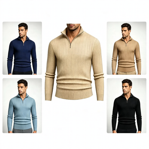 Herren-Strickpullover mit Stehkragen und Reißverschluss