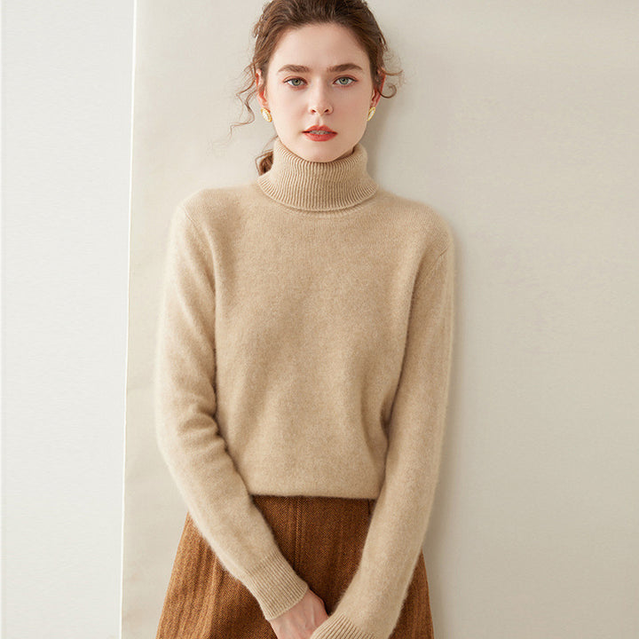 Damen-Rollkragenpullover aus Wolle, einfarbig