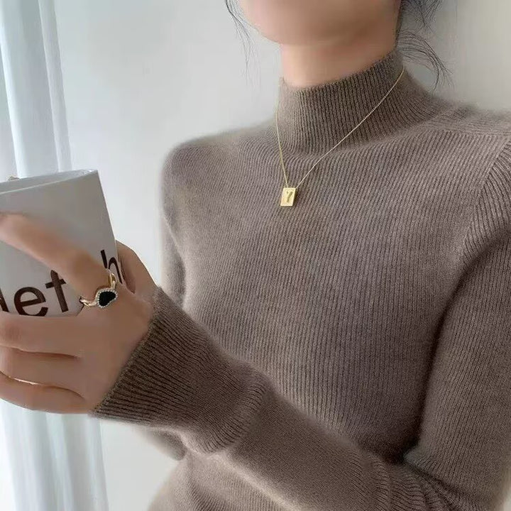 Damen Kaschmir-Langarmshirt mit Stehkragen