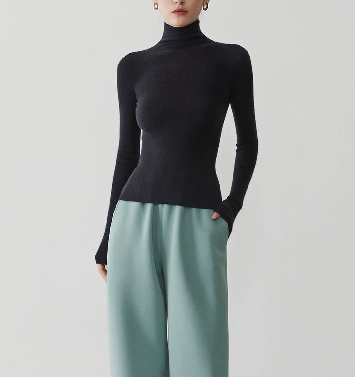 Damen-Kaschmirpullover mit Stehkragen, nahtlos