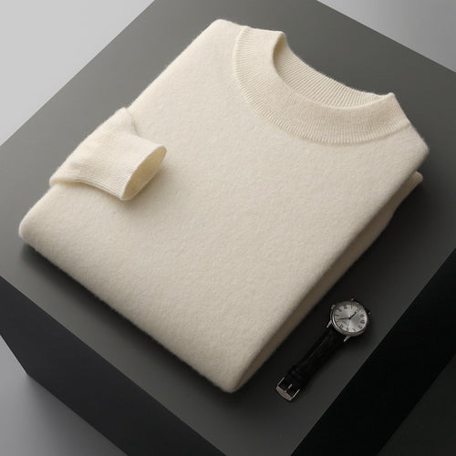 Herren-Kaschmirpullover, Stehkragen, reine Wolle