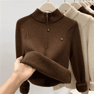 Damen-Strickpullover mit Stehkragen und Reißverschluss