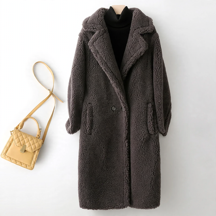Langer Teddy-Mantel aus Lammfell-Imitat für Damen