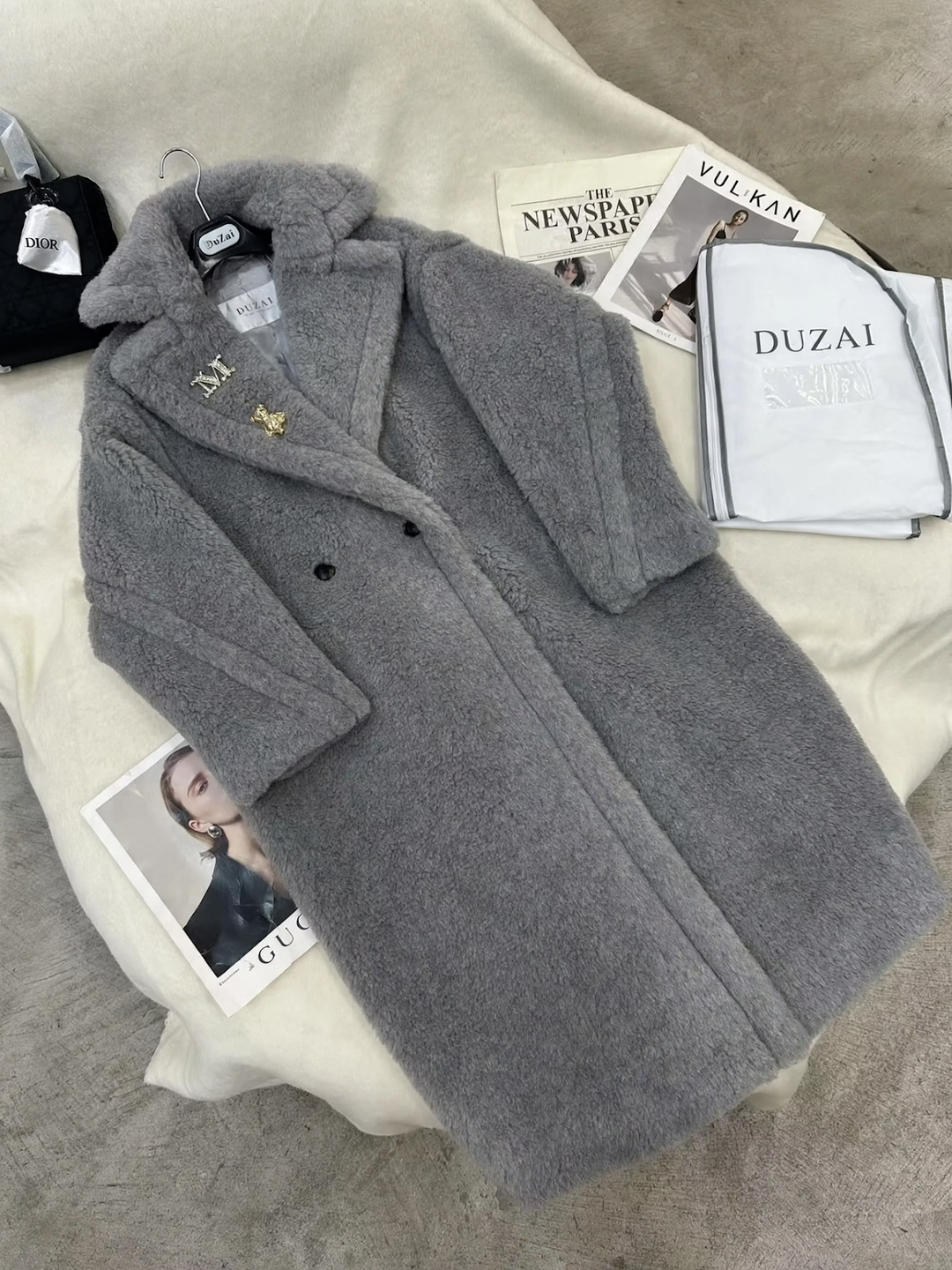 Lockerer Teddy-Mantel, lang, Winter, Damen