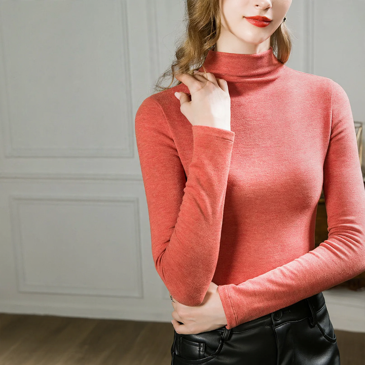 Damen-Rollkragen-Unterziehshirt mit Wollanteil und Futter