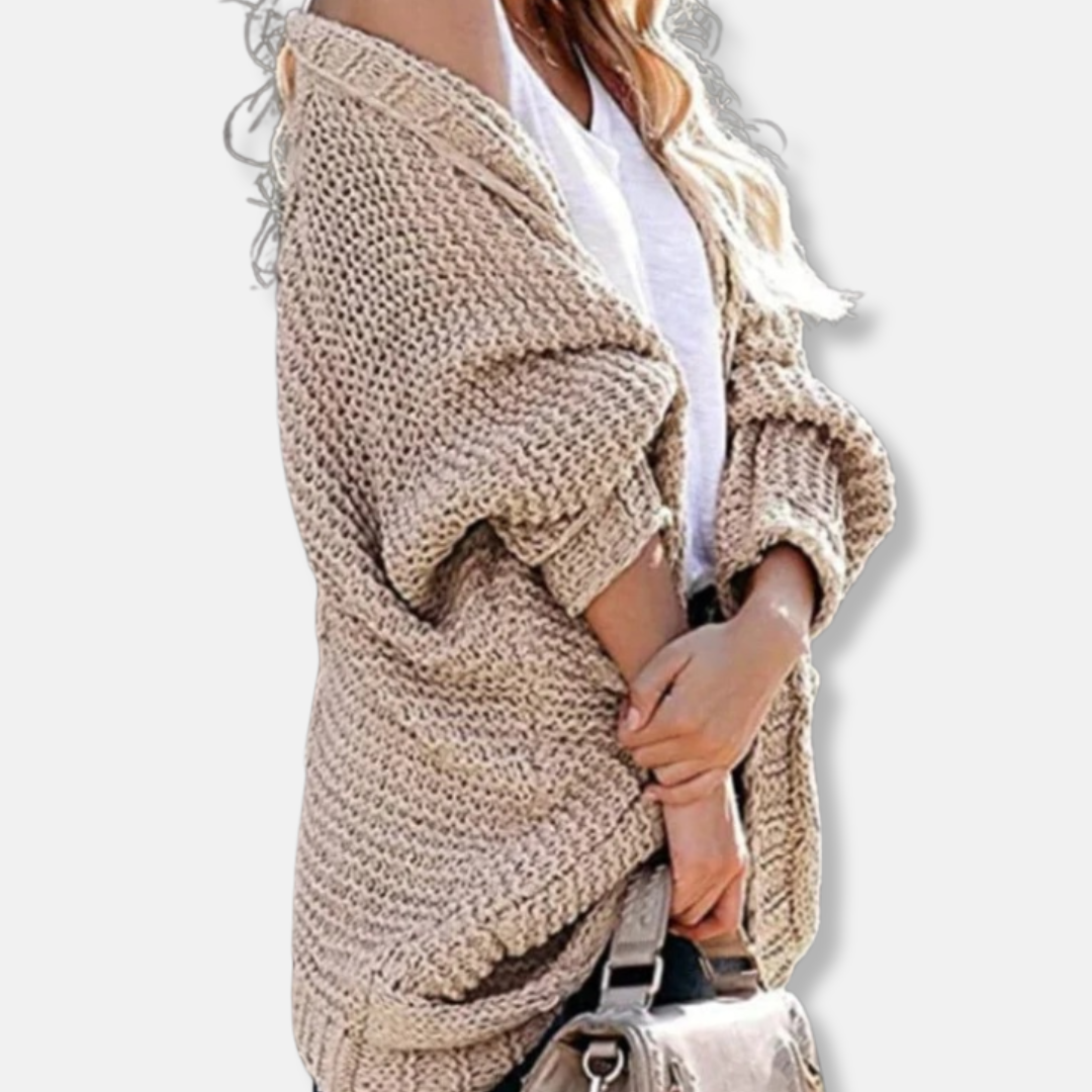 Drune | Woll Übergroßer Cardigan - Gerippter Offener Fronttaschen Cardigan