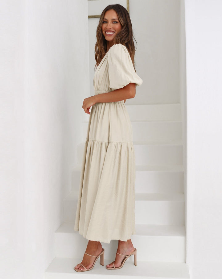 Drune | Elegantes Kleid Mit V-Ausschnitt Und Puffärmeln