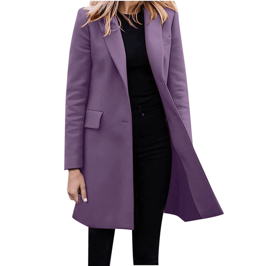 Drune | Damen Slim Fit Mantel Jacke, Ein Knopf Wolle Mix Lange Jacke