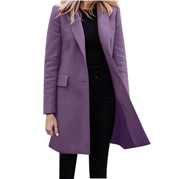 Drune | Damen Slim Fit Mantel Jacke, Ein Knopf Wolle Mix Lange Jacke