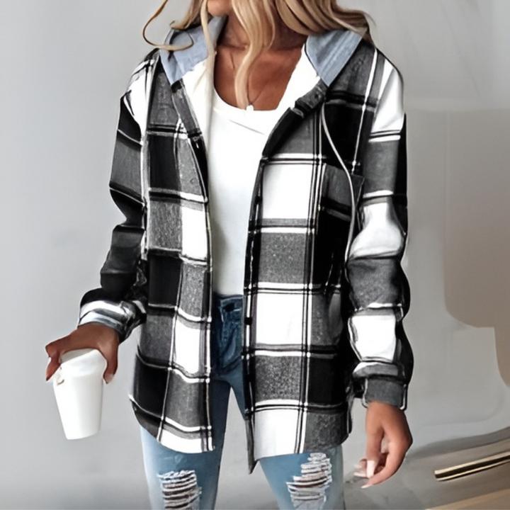 Drune | Gestreifte Kapuzenstrickjacke