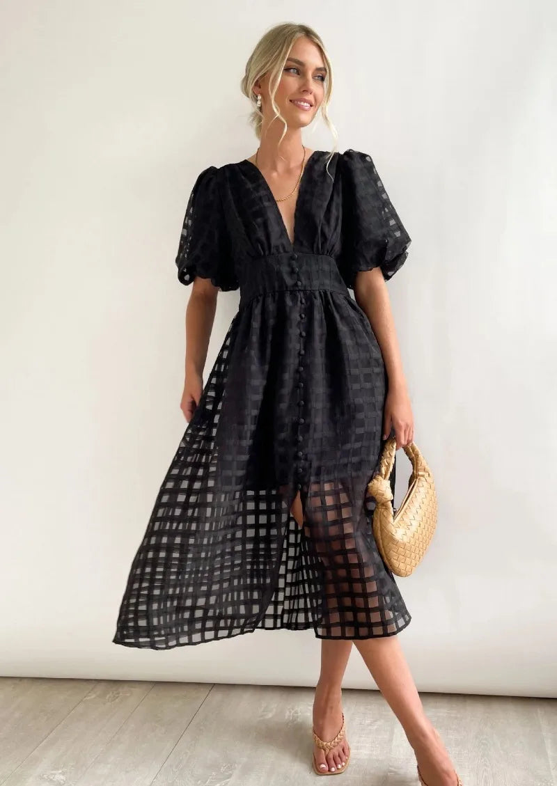 Drune | Puffärmel Midi-Kleid