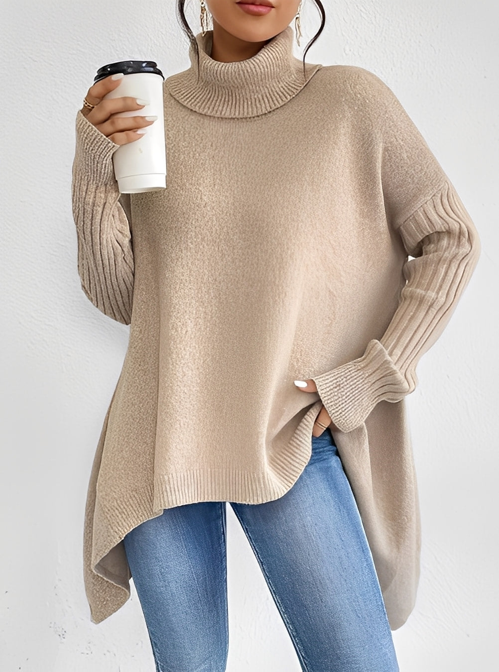 Drune | Eleganter langer Damenpullover mit Rollkragen