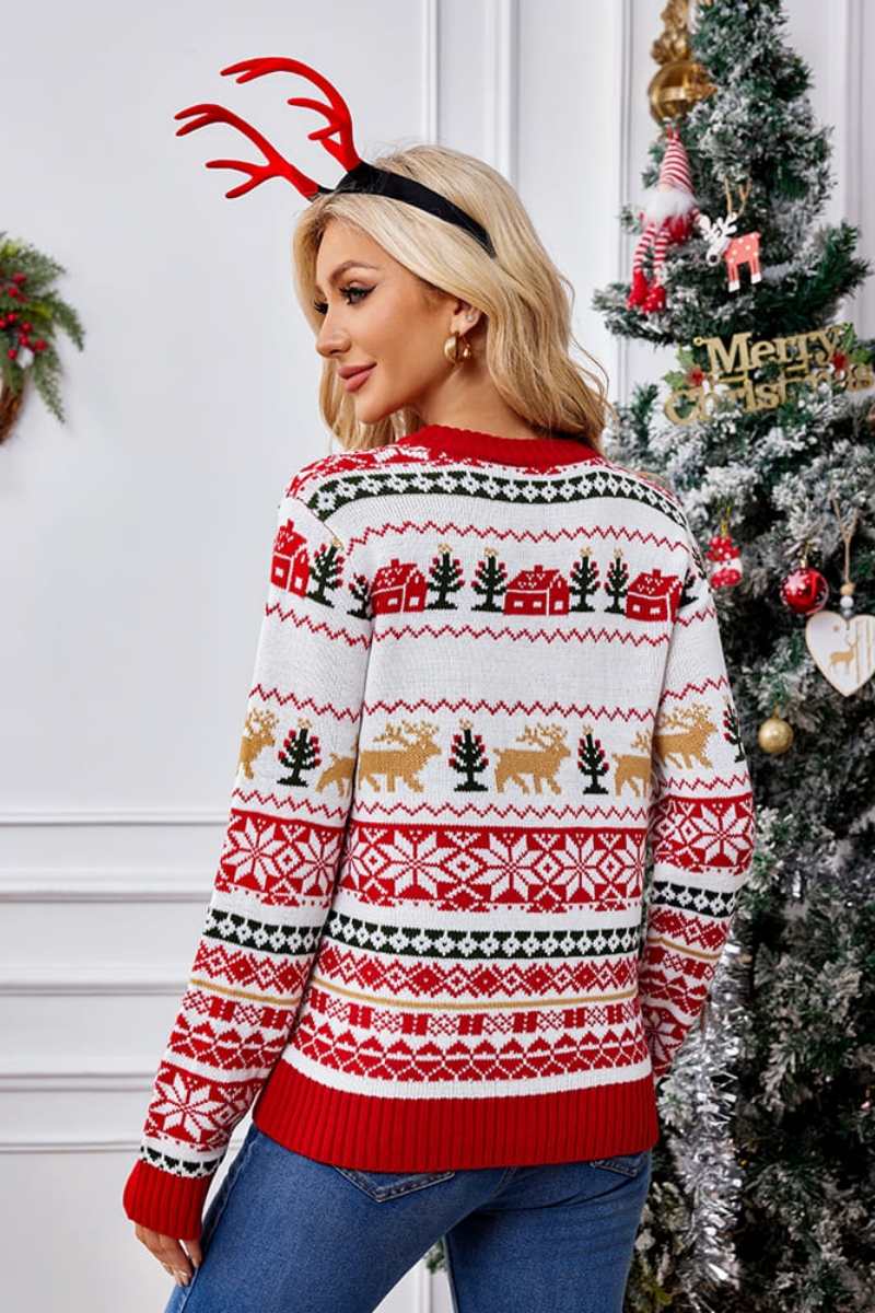 Drune | Weihnachtlicher Rundhals bestickter Strickpullover