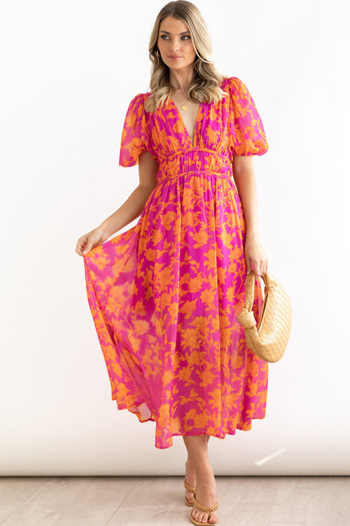Drune | Real Love Print Puffärmel Maxi Kleid