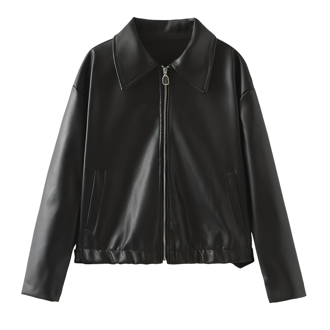 Drune | Trendige Damenjacke aus Lederimitat mit Zipper