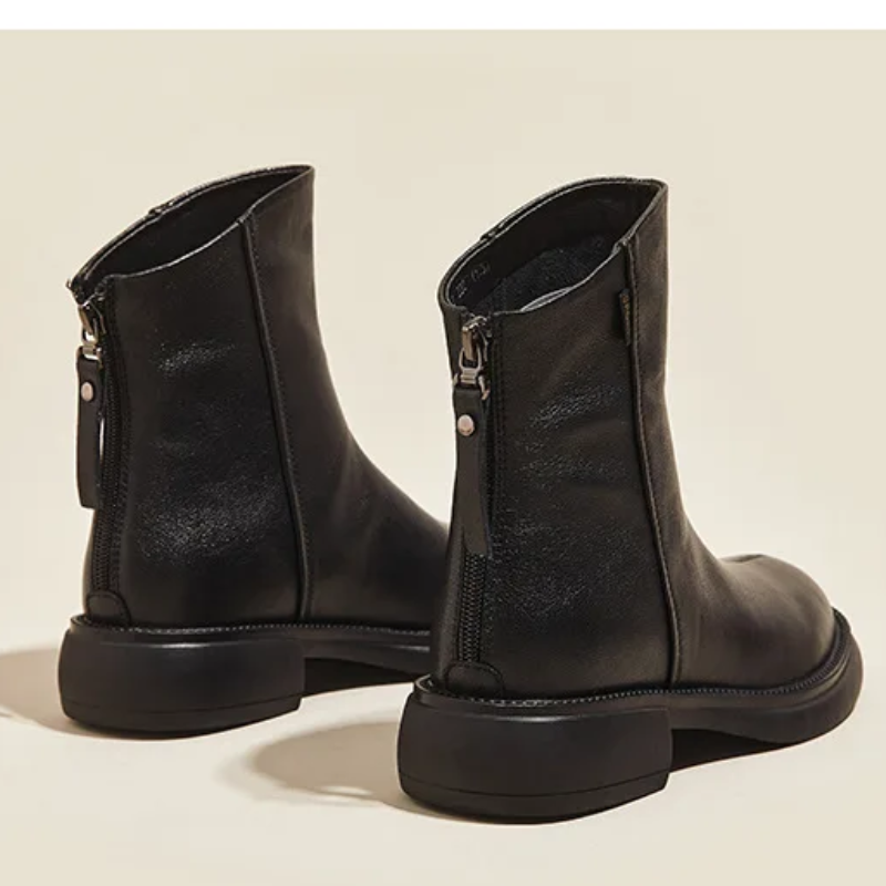 Drune | Damen Stiefel Leder Ankle Boots mit Reißverschluss Hinten und Niedrigem Absatz