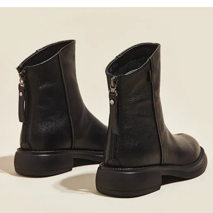 Drune | Damen Stiefel Leder Ankle Boots mit Reißverschluss Hinten und Niedrigem Absatz
