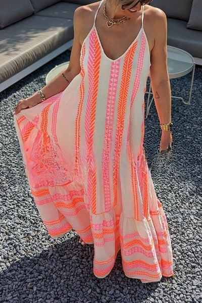 Drune | Away On Vacay Lange Cami Kleid mit Ethnischem Muster