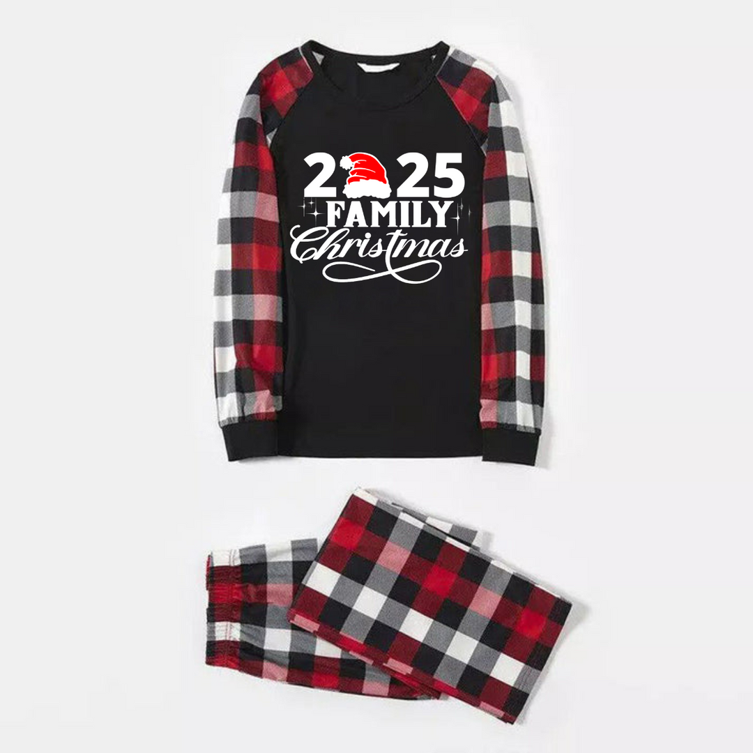 Drune | "2025 Familie Weihnachten" Schrift Druck Rot & Schwarz & Grau & Weiß Karierte Familie Passende Pyjamas