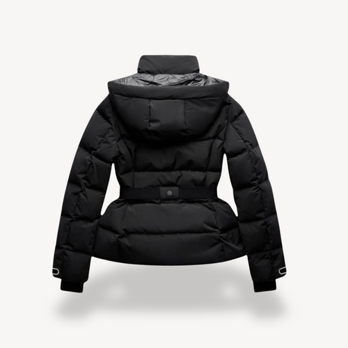 Drune | Schwarze Wasserdichte Gesteppte Jacke mit Hohem Kragen und Gürtel