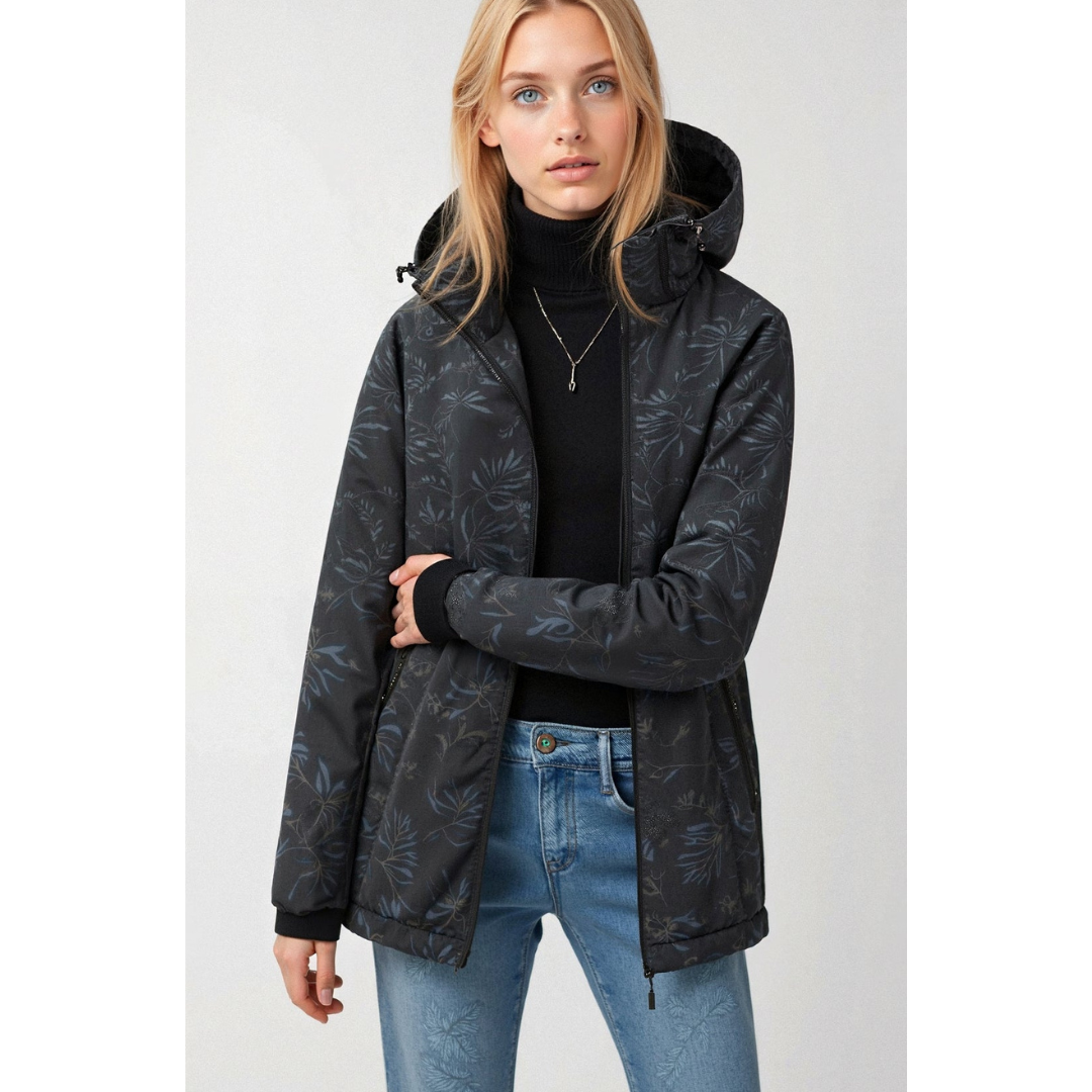 Drune | Gedruckt Reißverschluss Winter Jacke - Kapuze