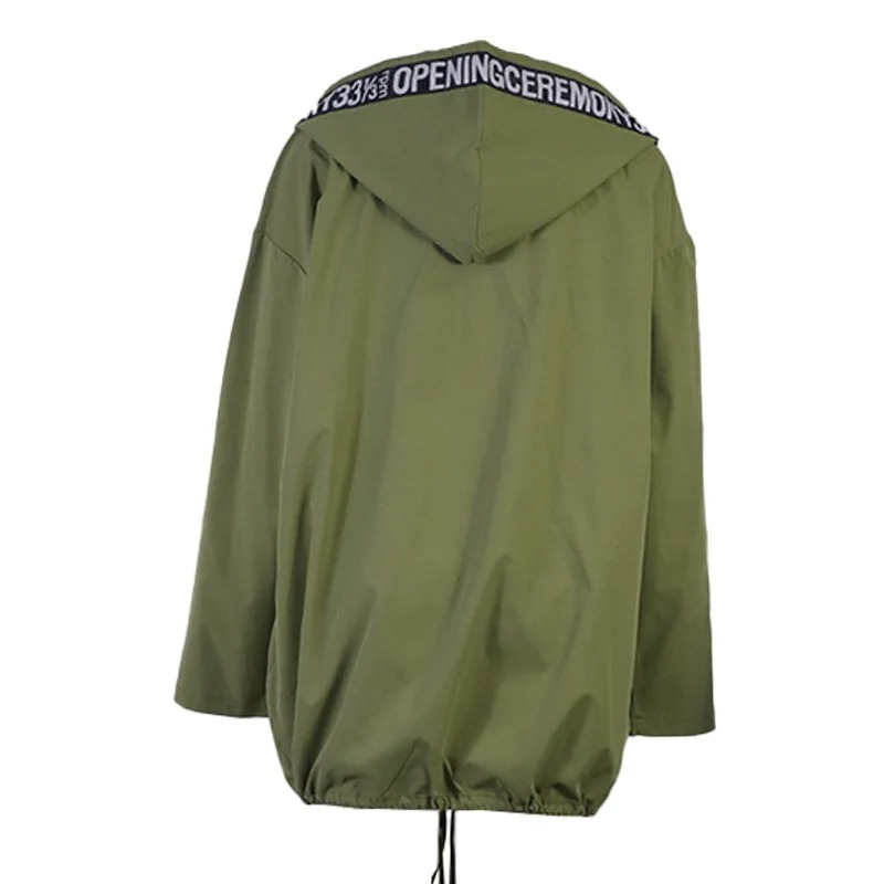 Damen Trenchcoat mit Kapuze und Auffälligem Textdesign