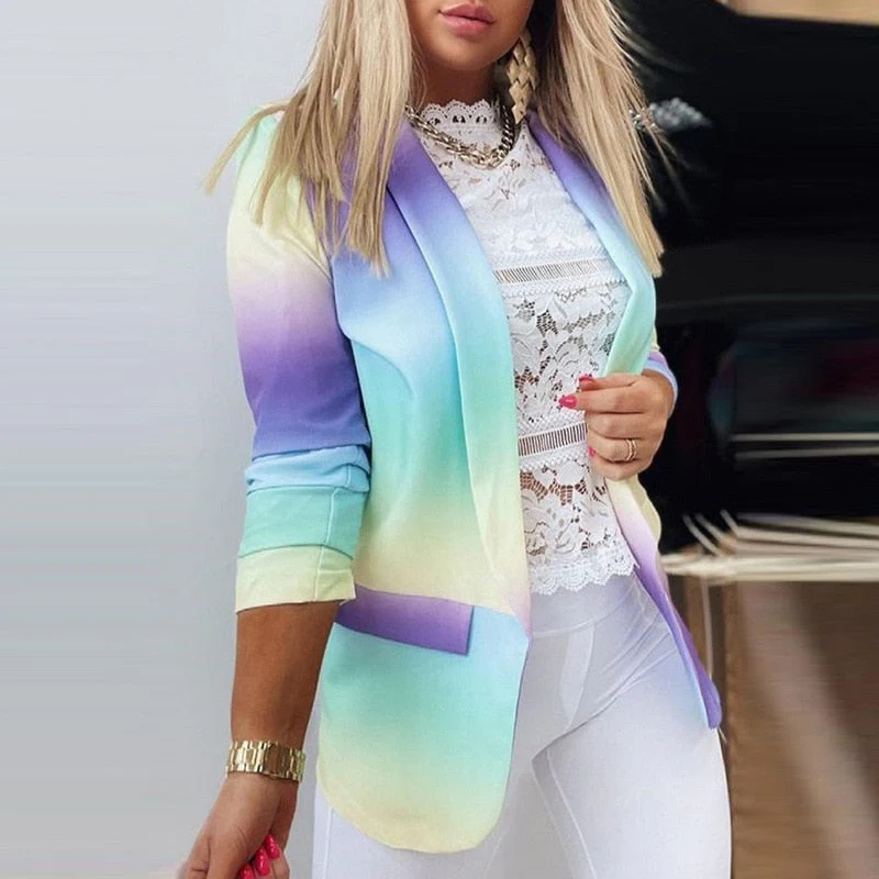 Drune | Damen Ombre Offene Front Blazer, Lange Ärmel, Lässige Passform